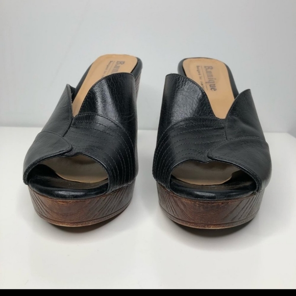 SOLD B.Unique Black Slide on Platform Sandals Size EU 38 or US 7.5/8 - Picture 2 of 3